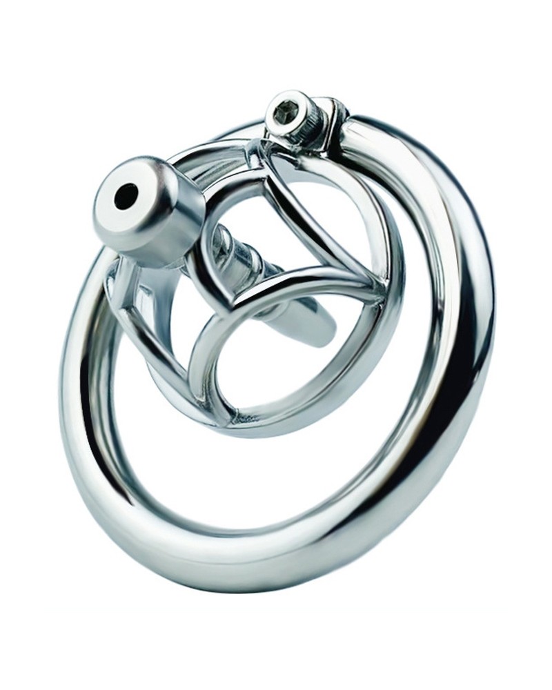 Cage de chasteté en métal avec Plug d'urètre Hexy 3 x 3.3cm Cage de chasteté en métal avec Plug d'urètre Hexy 3 x 3.3cm