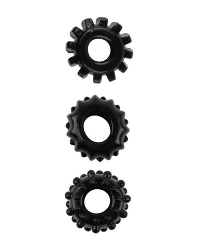 Lot de 3 Cockrings souples Gear Up Noirs