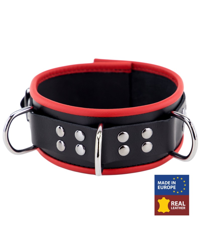 Collier en cuir avec 3 Anneaux D Rouge Collier en cuir avec 3 Anneaux D Rouge