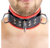 Collier en cuir avec 3 Anneaux D Rouge Collier en cuir avec 3 Anneaux D Rouge