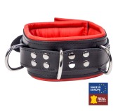 Collier en cuir rembourré avec 3 anneaux D Rouge Collier en cuir rembourré avec 3 anneaux D Rouge