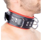 Collier en cuir rembourré avec 3 anneaux D Rouge Collier en cuir rembourré avec 3 anneaux D Rouge