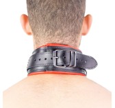 Collier en cuir rembourré avec 3 anneaux D Rouge Collier en cuir rembourré avec 3 anneaux D Rouge