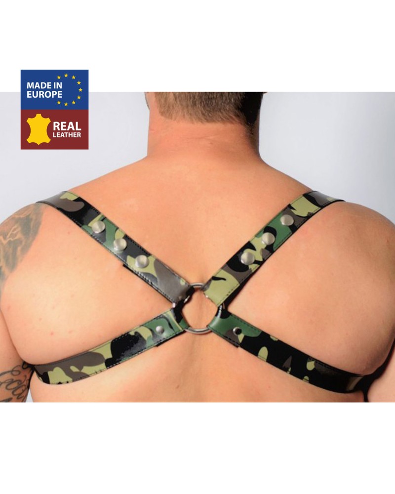 Harnais en cuir Camouflage - Acc. CHROME - CROSS - THE RED S/M Harnais en cuir Camouflage - Acc. CHROME - CROSS - THE RED S/M