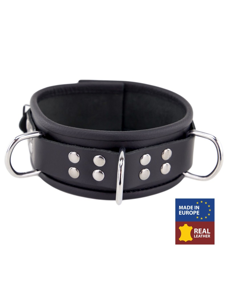 Collier en cuir 3 anneaux D Noir Collier en cuir 3 anneaux D Noir