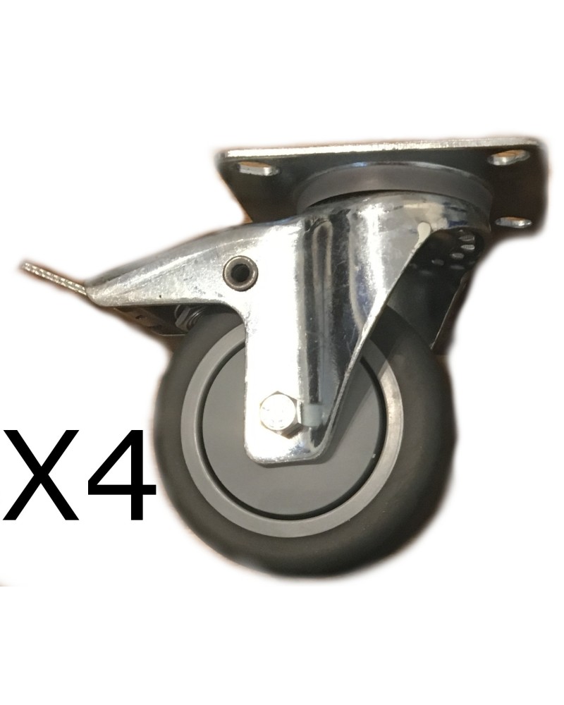 Roulettes avec frein Diamètre 10cm Qualité Pro x4