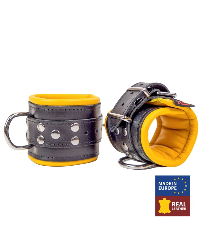 Menottes en cuir rembourrées Noir-Jaune Menottes en cuir rembourrées Noir-Jaune