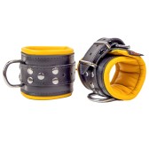 Menottes en cuir rembourrées Noir-Jaune Menottes en cuir rembourrées Noir-Jaune