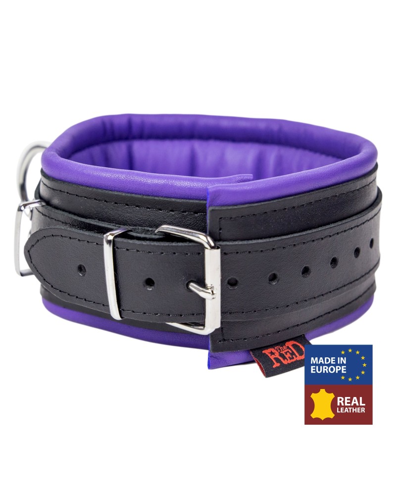 Collier rembourré en cuir 3 Anneaux D Violet