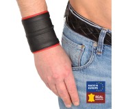 Poignet bracelet de force en cuir - Noir/Rouge avec zip 