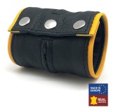 Poignet bracelet de force en cuir - Noir/Jaune-  avec zip