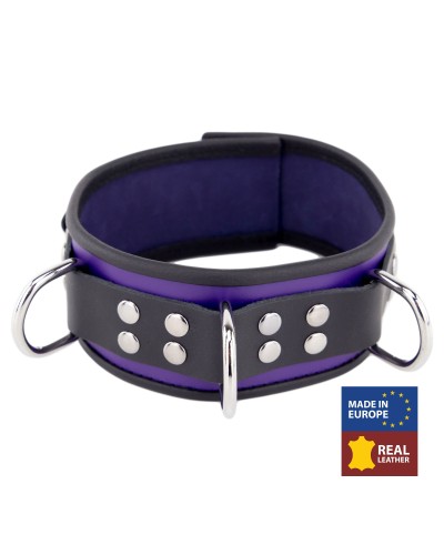 Collier en cuir 3 Anneaux D Violet-Noir