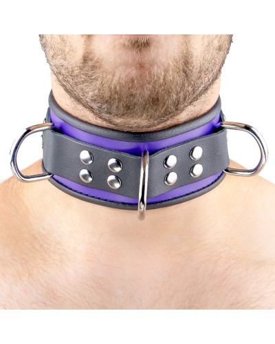 Collier en cuir 3 Anneaux D Violet-Noir