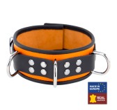 Collier en cuir 3 Anneaux D Orange-Noir