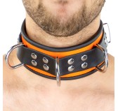 Collier en cuir 3 Anneaux D Orange-Noir