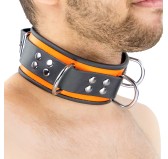 Collier en cuir 3 Anneaux D Orange-Noir Collier en cuir 3 Anneaux D Orange-Noir