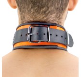 Collier en cuir 3 Anneaux D Orange-Noir