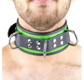 Collier en cuir 3 Anneaux D Vert-Noir Collier en cuir 3 Anneaux D Vert-Noir