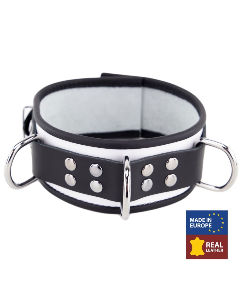 Collier en cuir 3 Anneaux D Blanc-Noir Collier en cuir 3 Anneaux D Blanc-Noir