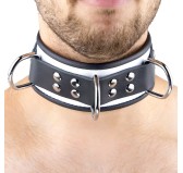 Collier en cuir 3 Anneaux D Blanc-Noir Collier en cuir 3 Anneaux D Blanc-Noir