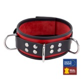 Collier en cuir 3 Anneaux D Rouge-Noir