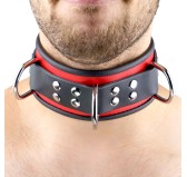 Collier en cuir 3 Anneaux D Rouge-Noir Collier en cuir 3 Anneaux D Rouge-Noir