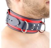 Collier en cuir 3 Anneaux D Rouge-Noir