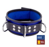 Collier en cuir - 3 anneaux D - Bleu/Noir Collier en cuir - 3 anneaux D - Bleu/Noir