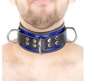 Collier en cuir - 3 anneaux D - Bleu/Noir Collier en cuir - 3 anneaux D - Bleu/Noir
