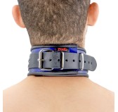Collier en cuir - 3 anneaux D - Bleu/Noir Collier en cuir - 3 anneaux D - Bleu/Noir