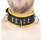 Collier en cuir - 3 anneaux D - Noir/ Jaune