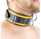 Collier en cuir - 3 anneaux D - Noir/ Jaune