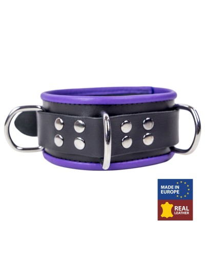 Collier en cuir 3 Anneaux D Noir-Violet