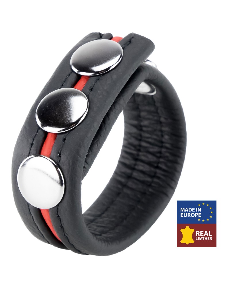 Cockring en cuir 3 Pressions Noir-Rouge Cockring en cuir 3 Pressions Noir-Rouge