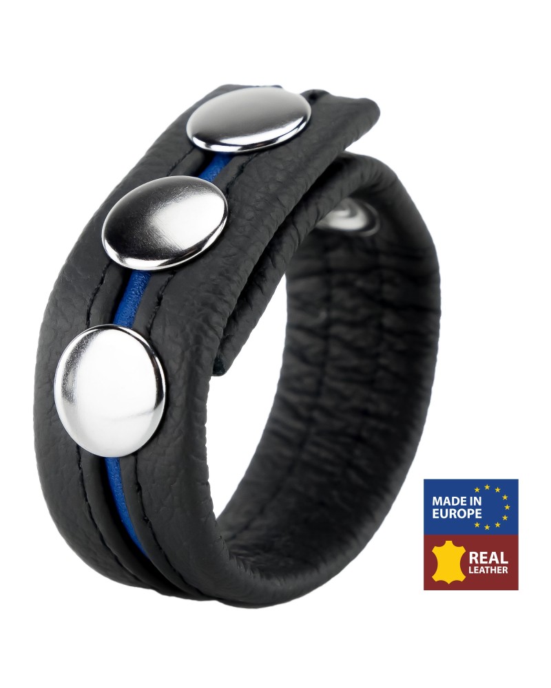 Cockring en cuir 3 Pressions Noir-Bleu Cockring en cuir 3 Pressions Noir-Bleu