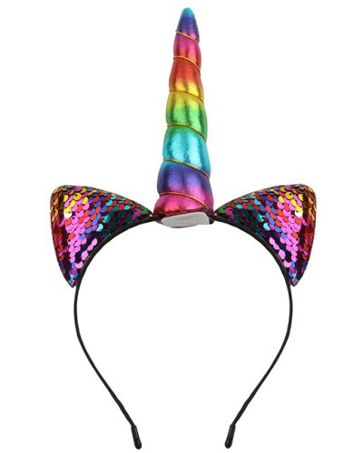 Serre-Tête Corne Rainbow et Oreilles Paillettes