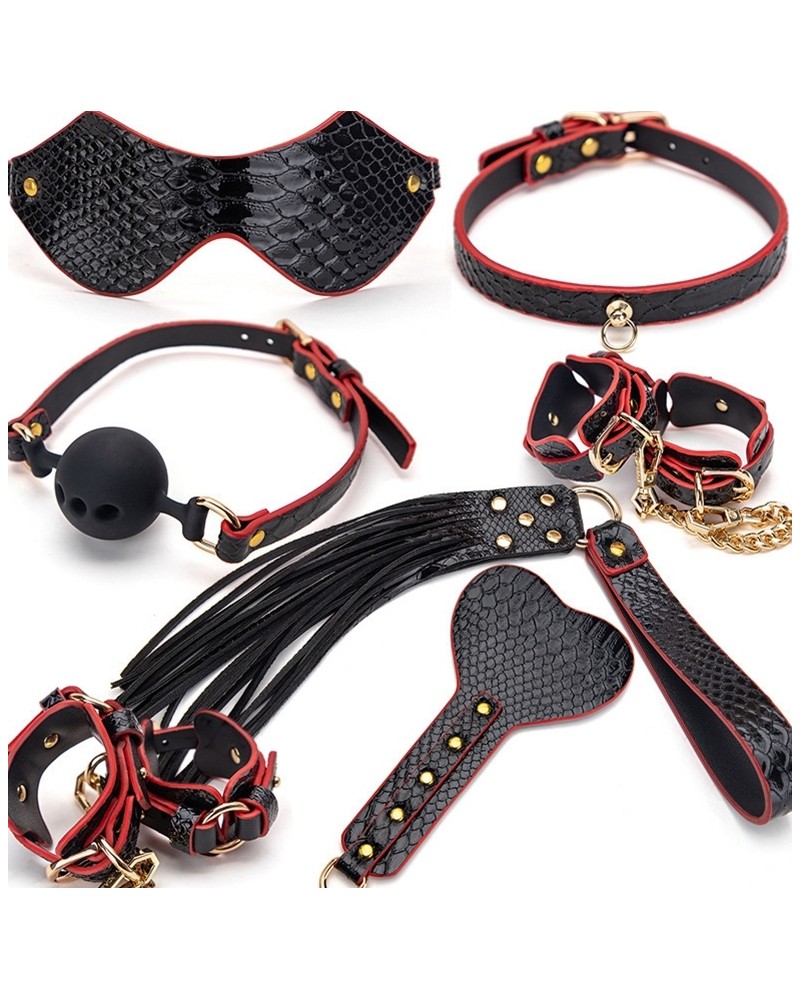 Kit Bdsm 7 Pièces Caiman noir-Rouge Kit Bdsm 7 Pièces Caiman noir-Rouge