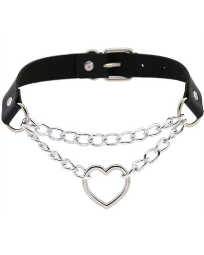 Metal Heart Collar With Chain BLACK