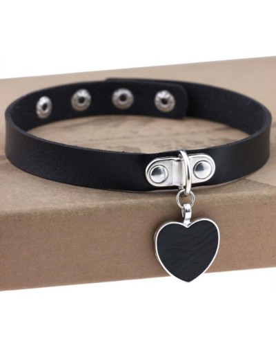 Punk Goth Heart Pendant Necklace Leather Collar BLACK