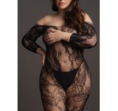 Combinaison ouverte Grande Taille LACE SLEEVED - Noir