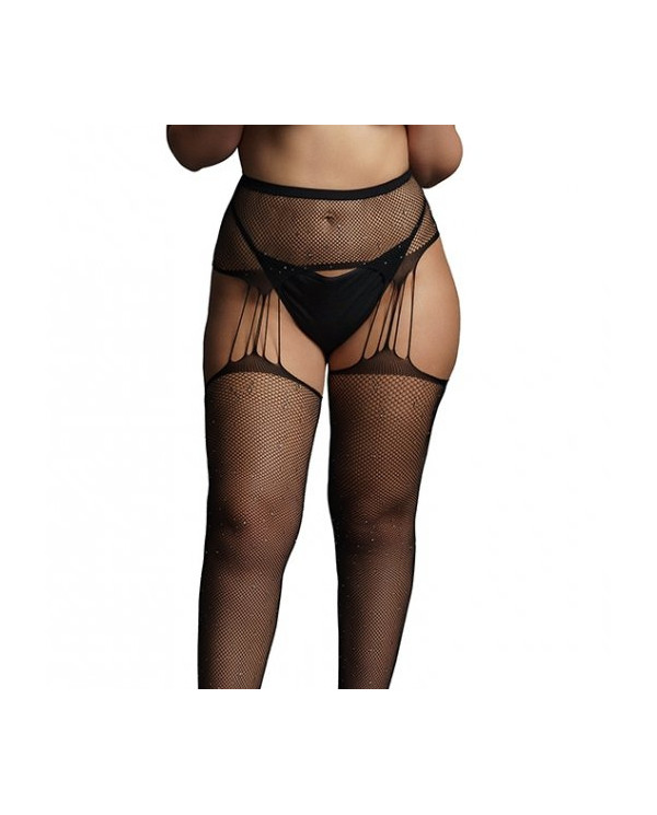 Collants à jarretelles en résille avec Strass RHINE PANTYHOSE Noirs