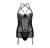 Porte-Jarretelles avec String Lace and Mesh Noir