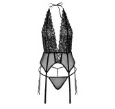 Porte-Jarretelles + String Lace and Net Cami Garter Noir