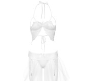 Ensemble 2 Pièces Soutien-Gorge et Porte-Jarretelles Blanc