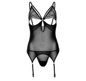 Body Porte-Jarretelles + String Lace and Mesh Noir