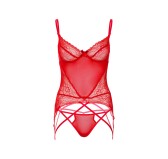 Ensemble avec porte-jarretelles Lace and Mesh Rouge