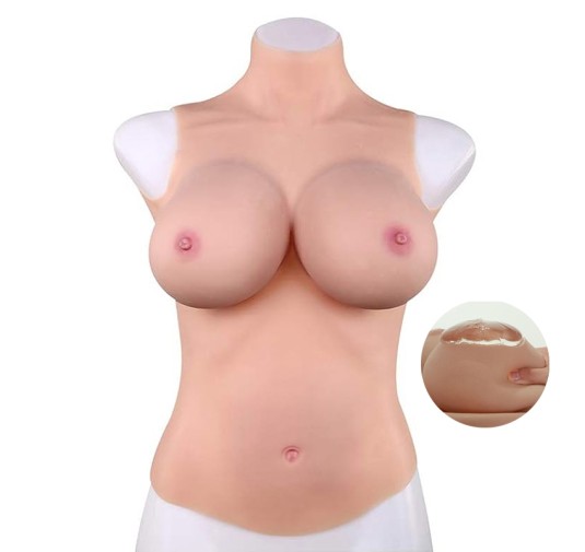 Buste entier seins réalistes silicone - Col haut - Bonnet D