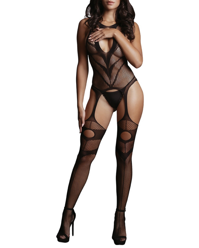Combi sexy Suspender Noir pour AVAQUEEN