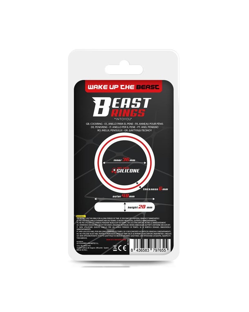 Cockring silicone Beast Ring 36mm Noir-Jaune