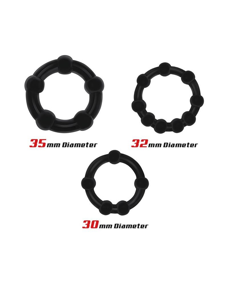 Lot de 3 mini cockrings souples Beaded Set Noirs
